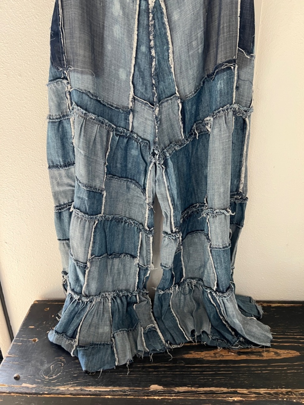 Jaded gypsy patchwork chambray wide leg pants size L/XL - Picture 3 of 5